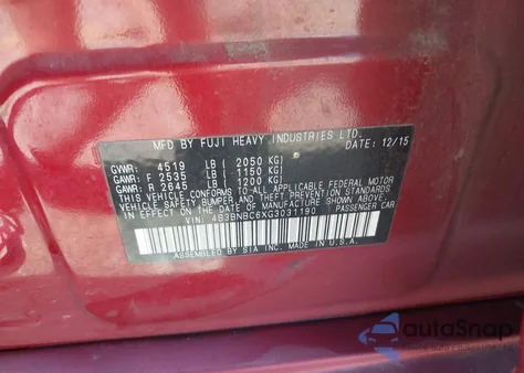 2016 Subaru Legacy 2.5I Premium z USA, uszkodzony, nr VIN 4S3BNBC6XG3031190